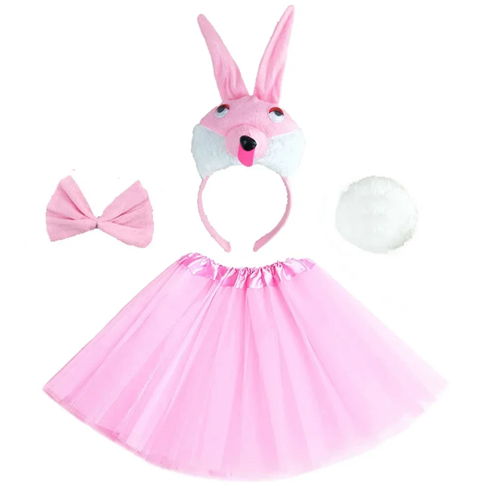 Вечерние дети девочки женщины розовый белый кролик костюм животного повязка на