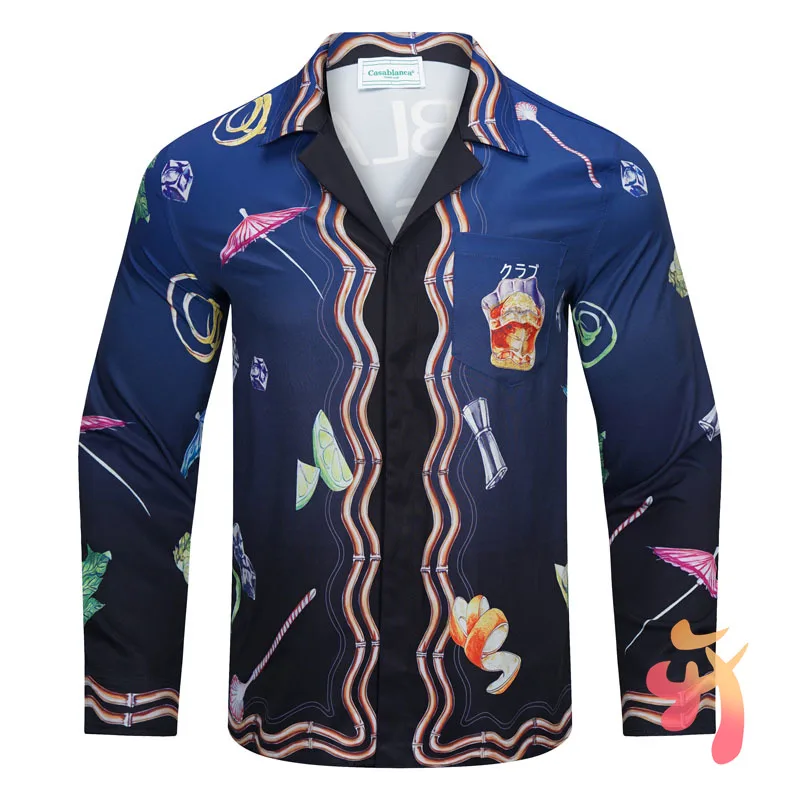 

Casablanca Shirt Letter Wavy Grain Tennis Print Long Sleeves Tops Beach Sport Casual Couple Lovers Clothing Casa