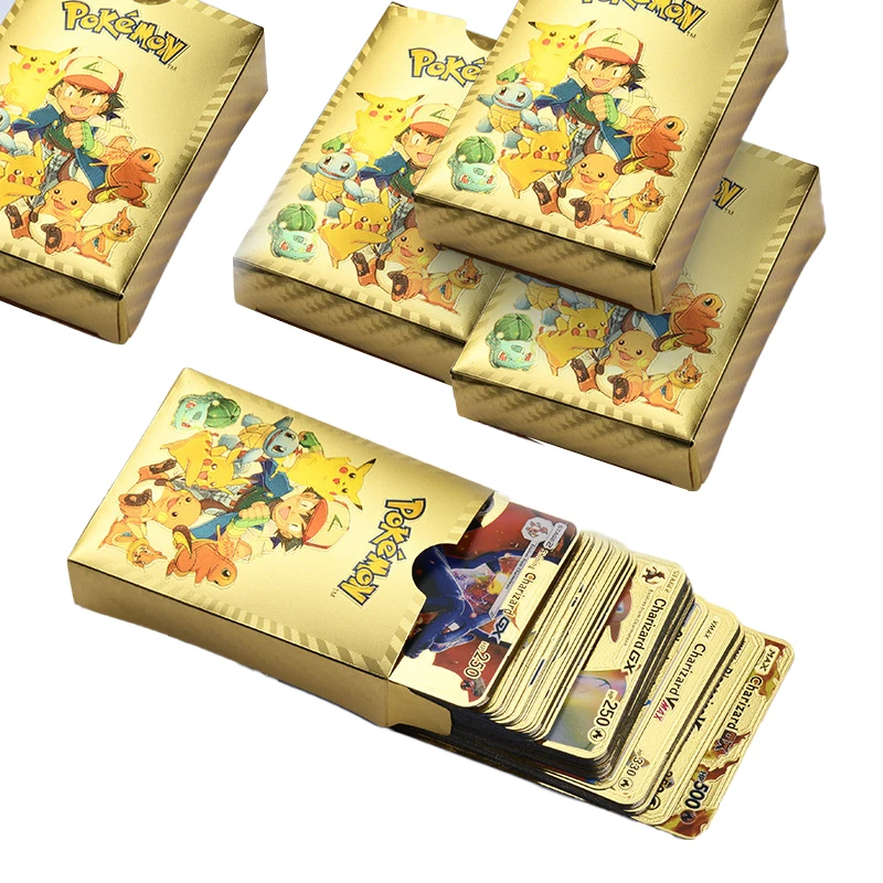 Original English 55pcs Pokemon Game Card Foil Gold Silver Black Collect V Gx Vmax Charizard Pikachu Playing Battle Kids Toy Set |