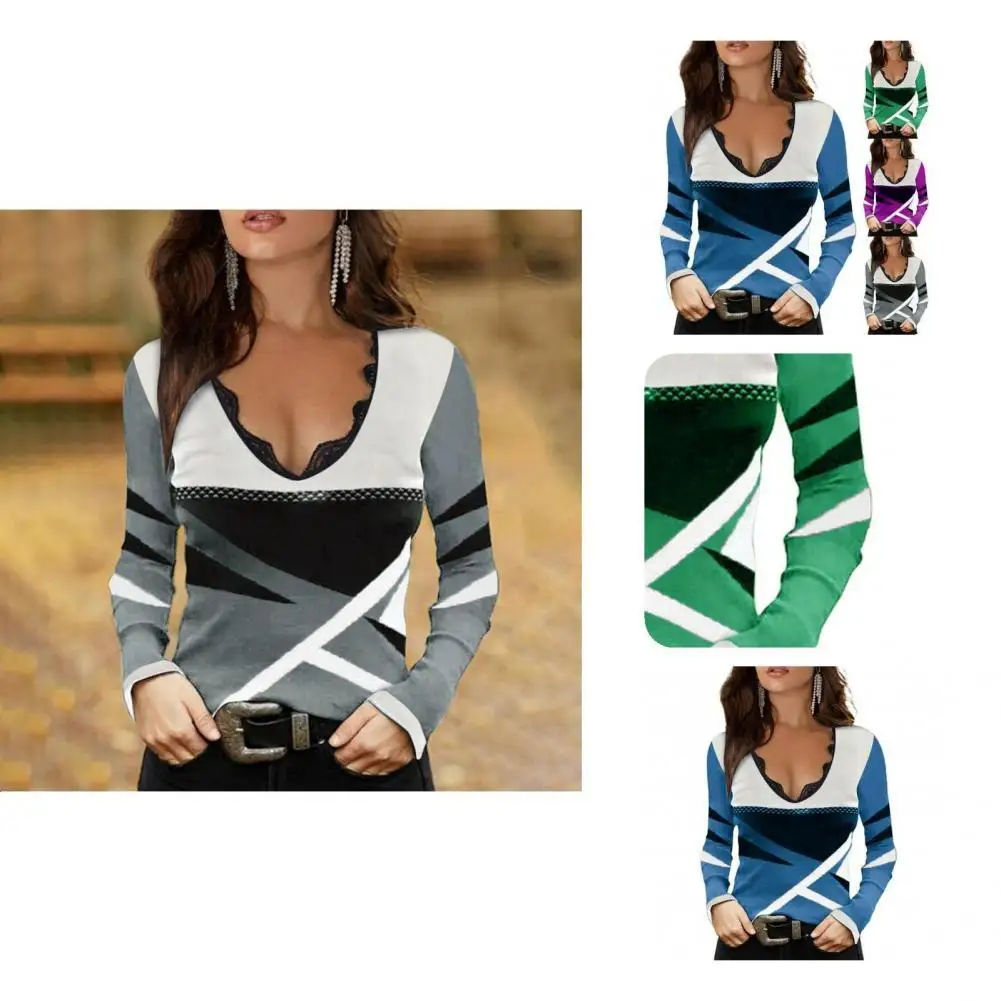 

Trendy Women Top Pullover Soft Women Shirt Leisure Patchwork Strip Spring Shirt
