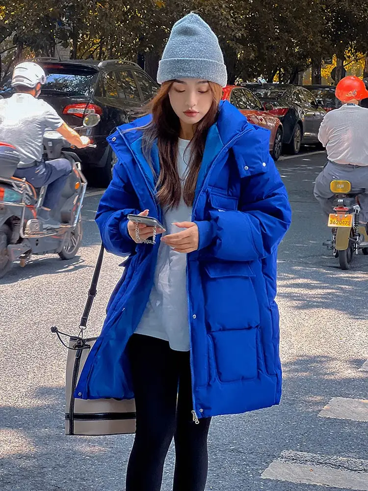 Vielleicht 2022 Casual Loose Hooded Parkas Winter Jacket Women Fashion Solid Thick Long Coat Women Elegant Cotton Padded Clothes
