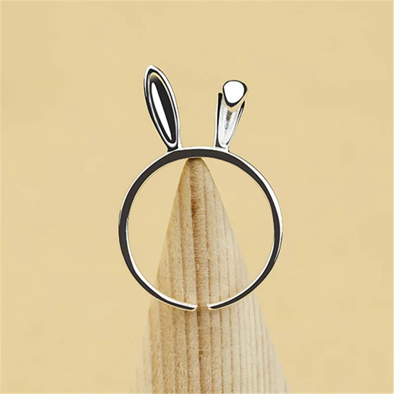 

New Trendy 925 Silver Sterling Cute Rabbit Bunny Ears Rings For Women Girls Sweet Finger Ring Fashion Fine Jewelry Gift R312