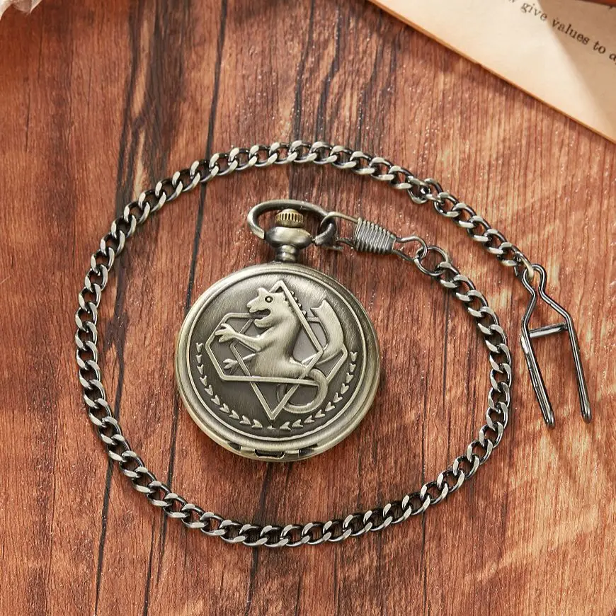 Vintage Fullmetal Alchemist Mechanical Pocket Watch Man Cosplay Edward Elric Anime Design Male Pendant Necklace Chain Clock Gift