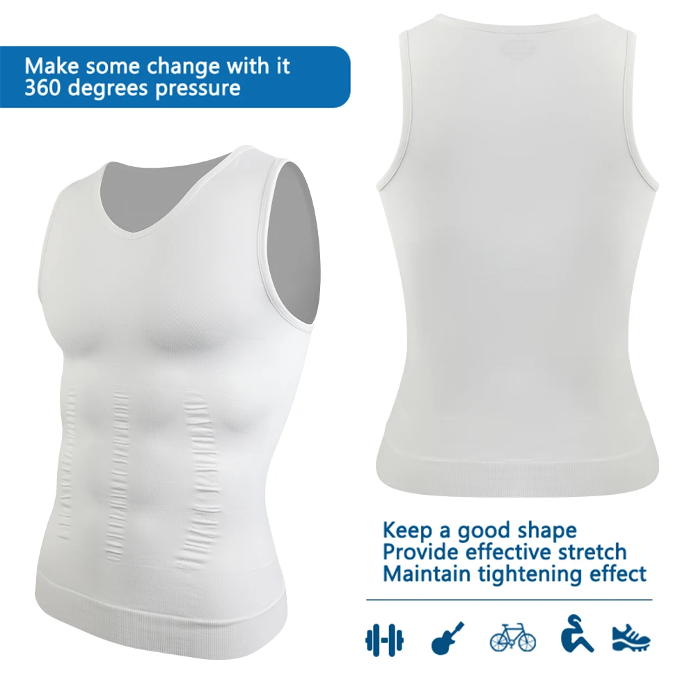 Фото Мужская рубашка для похудения Body Shaper с v-образным вырезом, жилет для живота, компрессионный базовый слой, тонкая майка для мышц, корректирующее белье №5