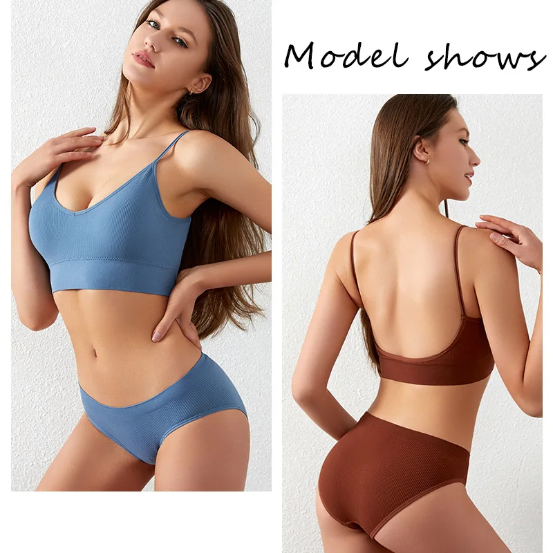

2022 Sexy Seamless Lingerie Set Padded Bra Set Wireless Women's Underwear U-Shaped Backless Bralette Lingeries Soft Crop Top