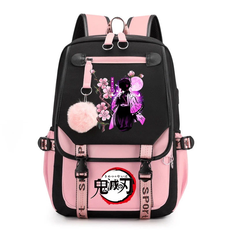 

Plush Ball Anime Bag Demon Slayer Kamado Nezuko Backpack Students Bookbags Women Canvas Rucksack Kimetsu No Yaiba School Bags