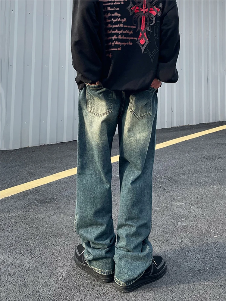 American stitching contrast color patchwork blue water washing y2k meen jeans loose personality casual pants street clothing