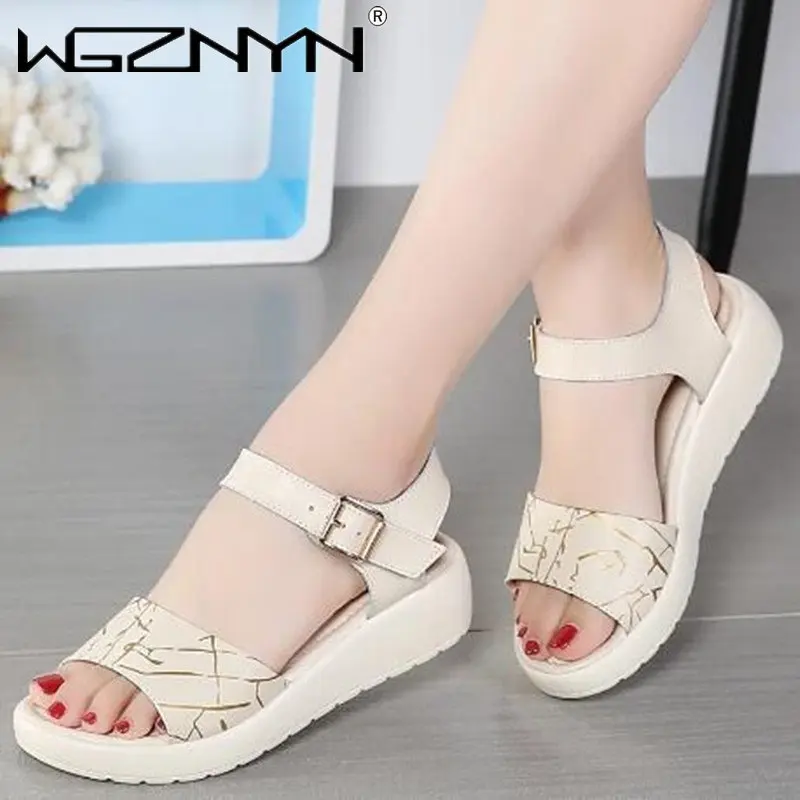 

New Summer Women's Sandals Fashion Outdoor Beach Flats Low Heel White Shoes Elegant Women Breathable Trendy Roma Wedge Sandals
