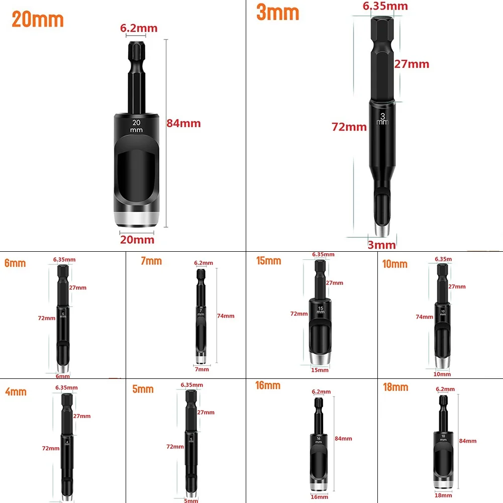 

2-25mm Leather Hole Punching Tool Hex Shank 72mm Carbon Steel Round Hollow Punch Drill Bits Multi Purpose Modeling Hobby Crafts