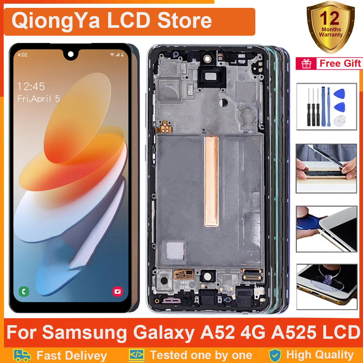 

New Tested 6.5" a52 display For Samsung Galaxy A52 4G lcd A525 SM-A525F A525M With Frame LCD and Touch Screen Digitizer Assembly