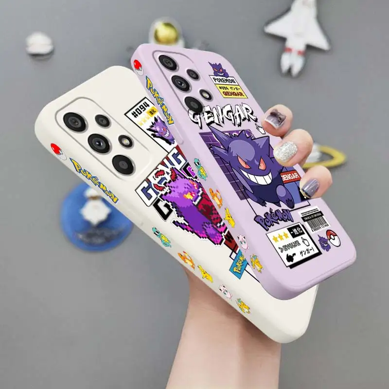 

Anime Pokemon Gengar Cartoon Phone Case For Samsung A53 A52 S A33 A32 A51 A71 A21S A13 A73 A50 A72 A23 A12 5G Liquid Left Rope