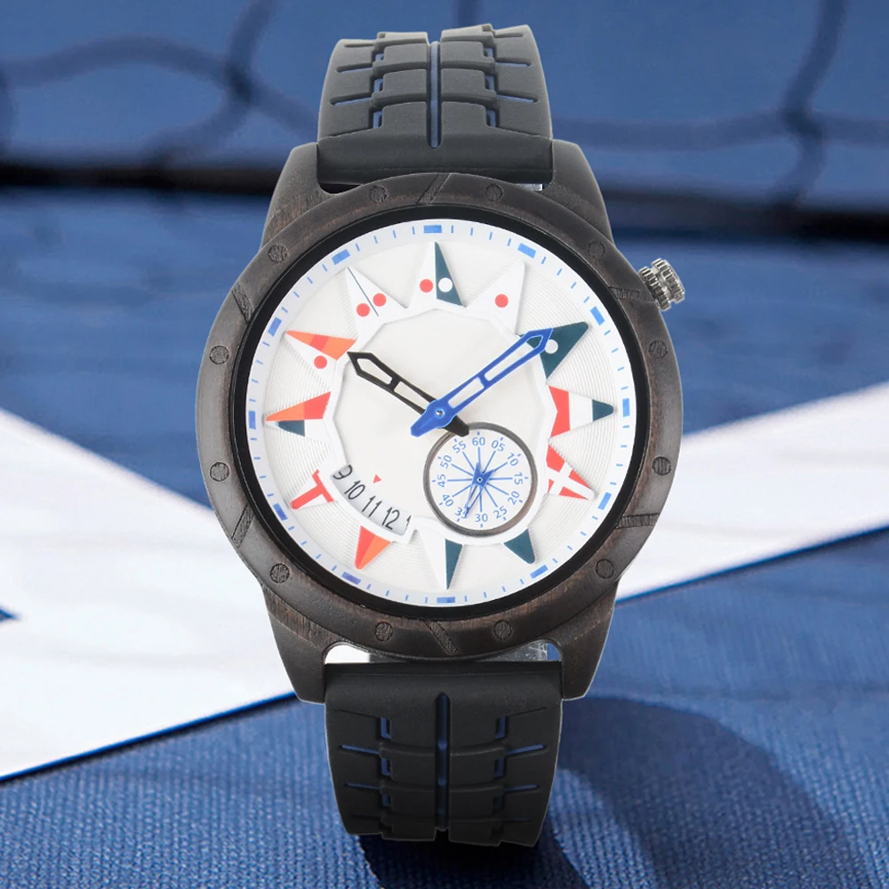 

Sports Wood Quartz Watch Luxury Casual Concept Dial Male Watches Creative Design Wooden Case Silicone Band Wristwatch Man Clock
