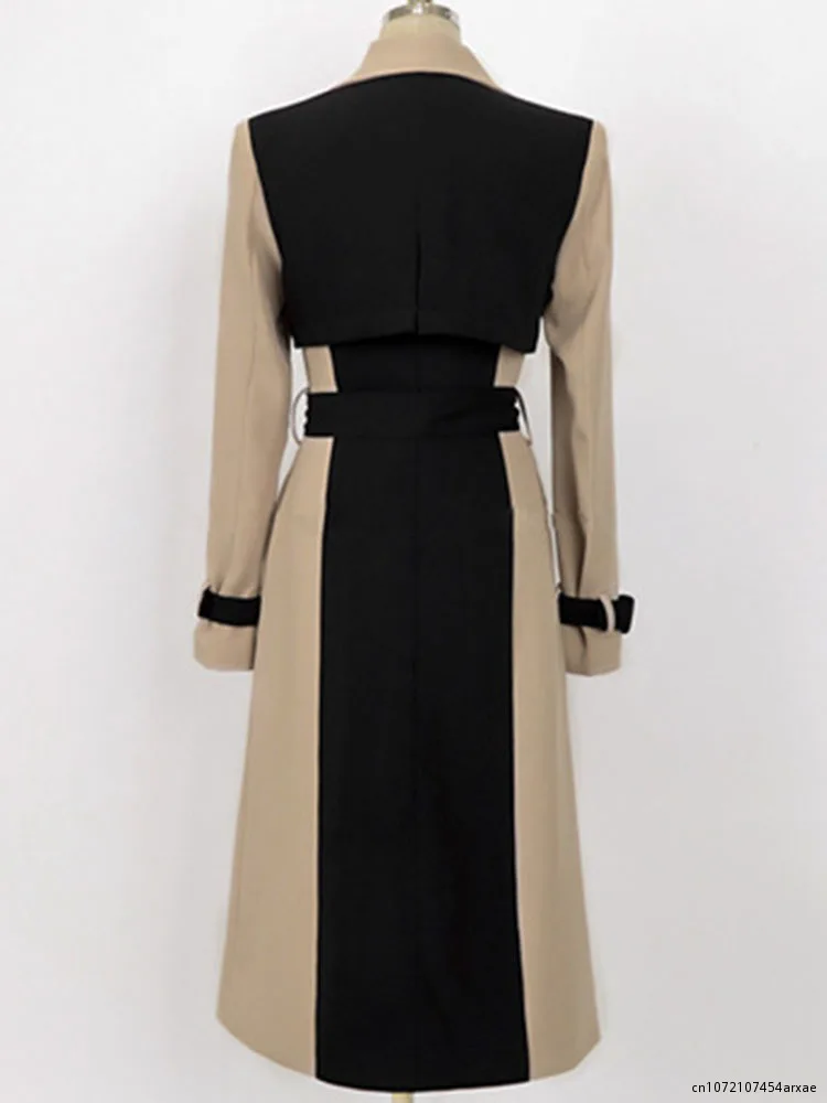 Женский Тренч с цветными вставками Корейская прямая ветровка средней длины на