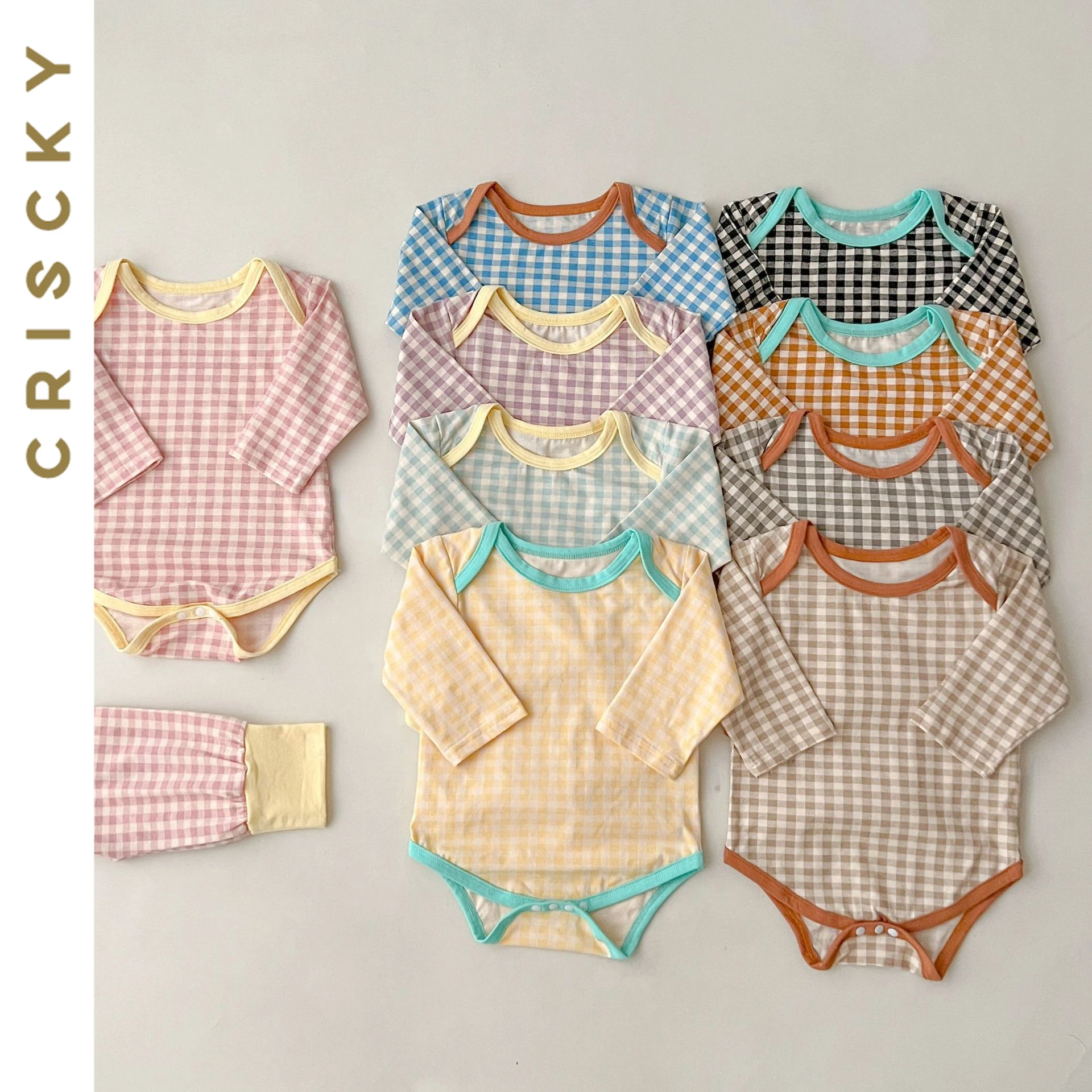 

Auutmn Newborn Girl Clothing Set Long Sleeve Plaid Romper Pants 2pcs Outfits Baby Girls Boys Home Wear Clothes Set