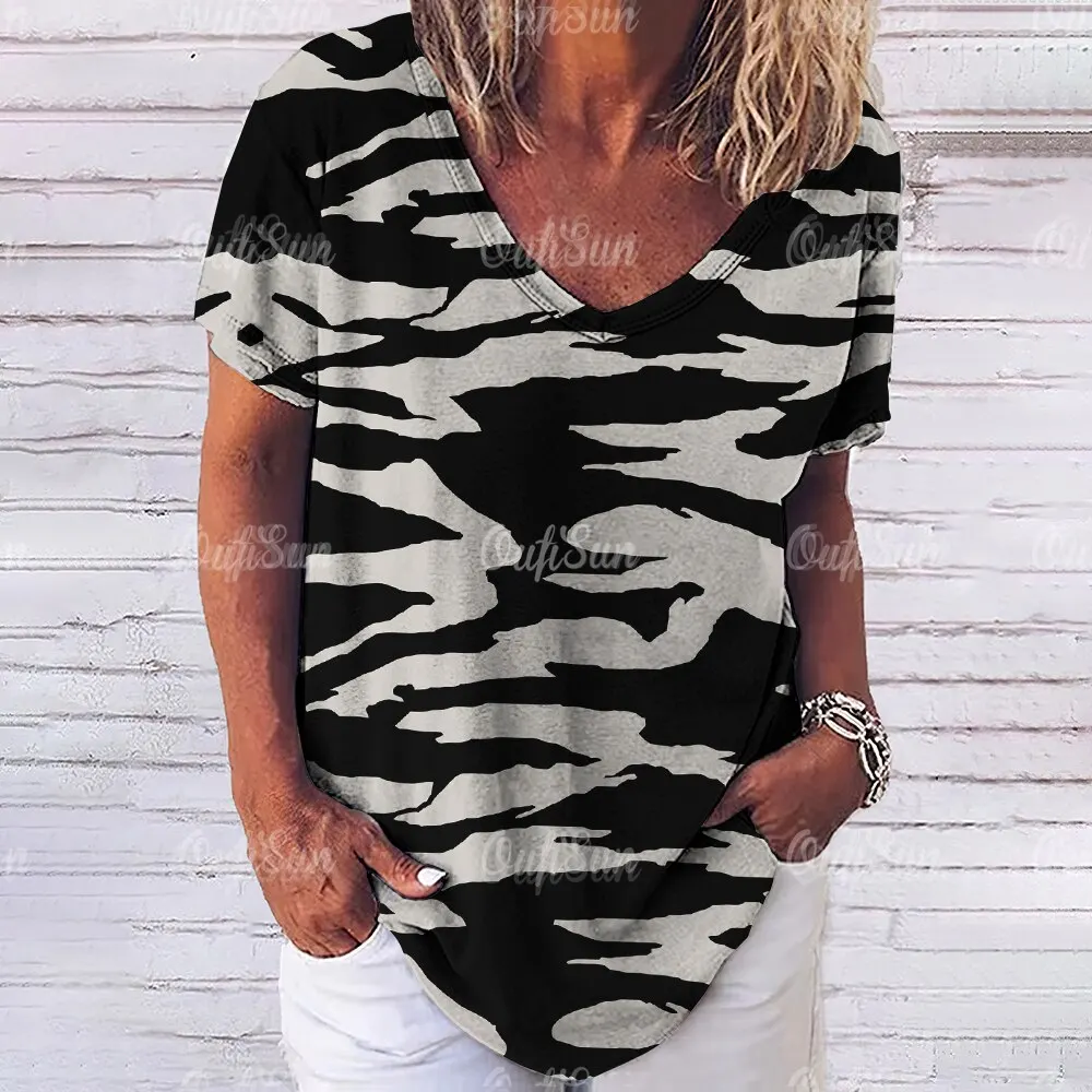 

Винтажная летняя женская футболка с коротким рукавом, Модный Полосатый пуловер с принтом зебры, женский топ, Повседневная Уличная трендовая одежда Y2K