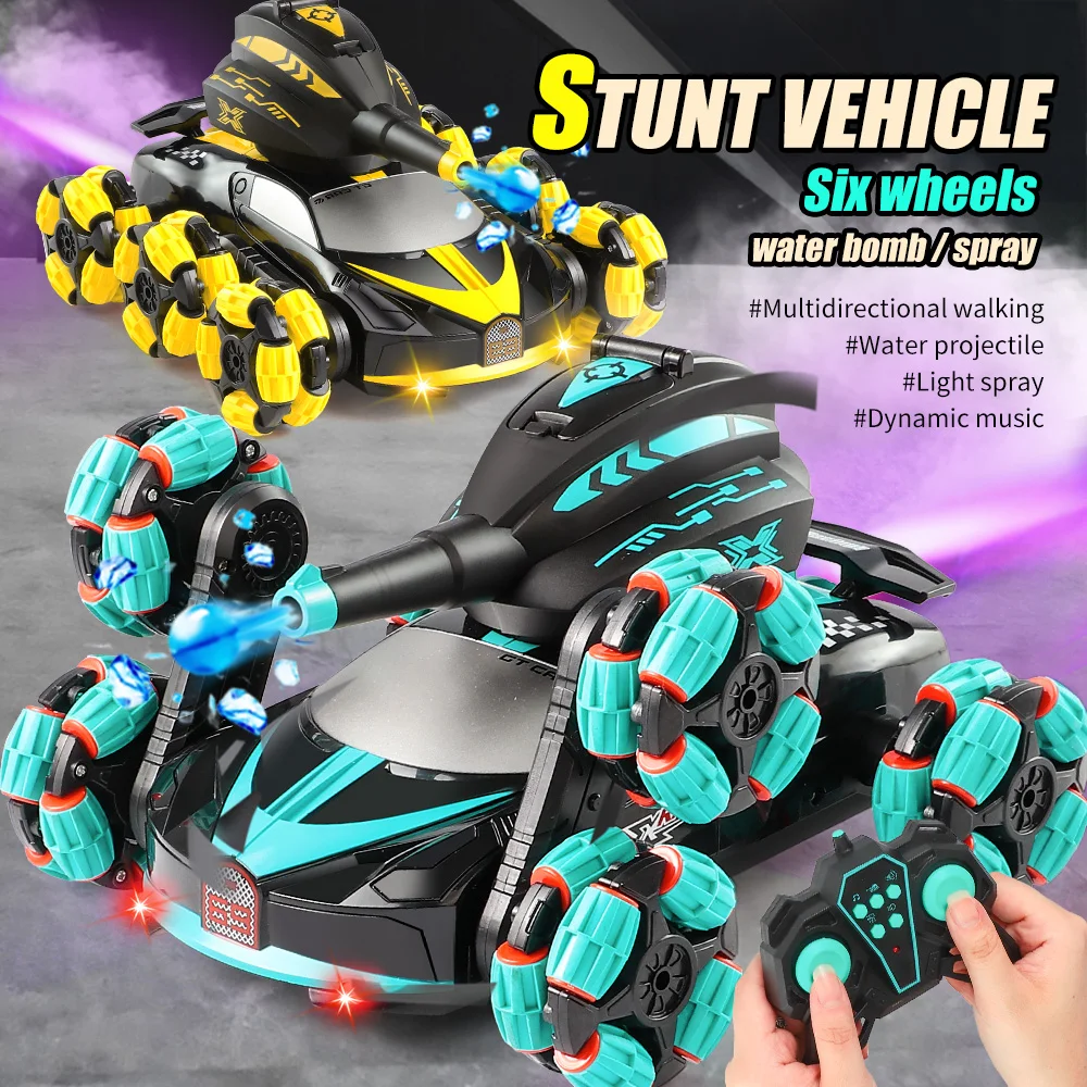 

NEW Drift Rc Car 6WD Water Bomb Shooting Off Road Tank Colorful LED Gesture Stunt Electric Children Toys Christmas Gifts