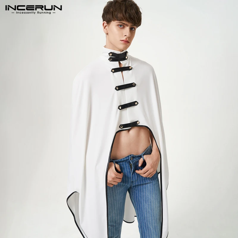 

INCERUN Tops 2023 Handsome Men Silhouette Splicing Loose Sleeveless Trench Fashion British Gentleman Style Male Long Cape S-5XL