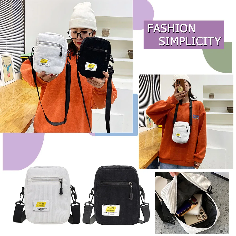 

Unisex Canvas Shoulder Handbags Korean Solid Color Student Phone Purse Simple Zipper Small Messenger Crossbody Mini Pouch Women