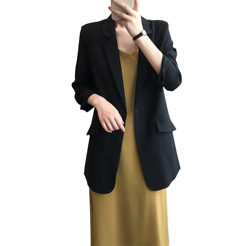 2023 Summer Chiffon Small Suit Jacket Women Thin Hang Loose Casual Slim Mid-length White