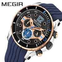 megir new multi function silicone strap leisure for men 24h tritium glow dial chronograph calendar timewaterproof sports 2206g