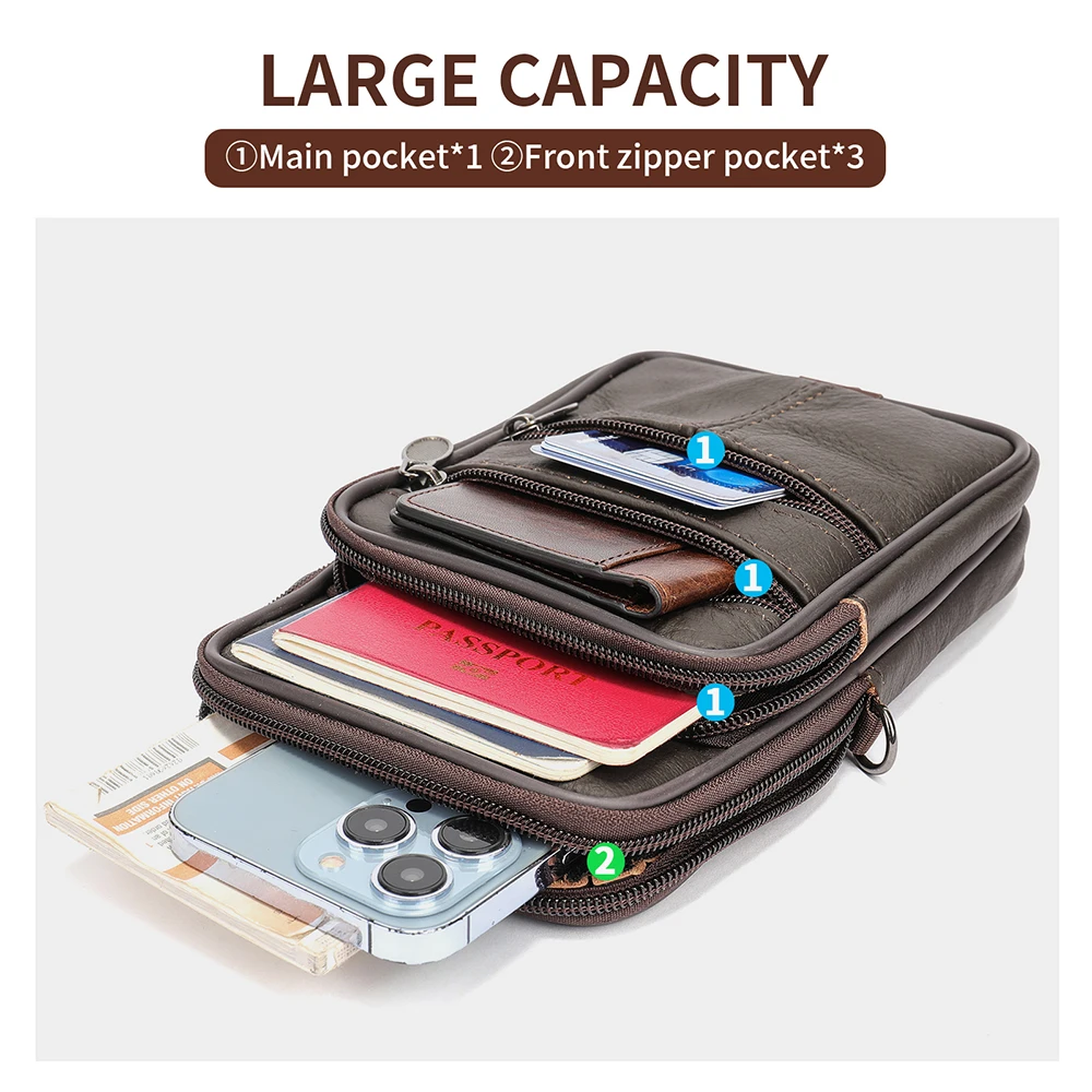WESTAL Genuine Leather Waist Bag Shoulder Male Fanny Pack Phone Small Crossbody Messenger Bag Vintage Business Belt Pouch Pocket