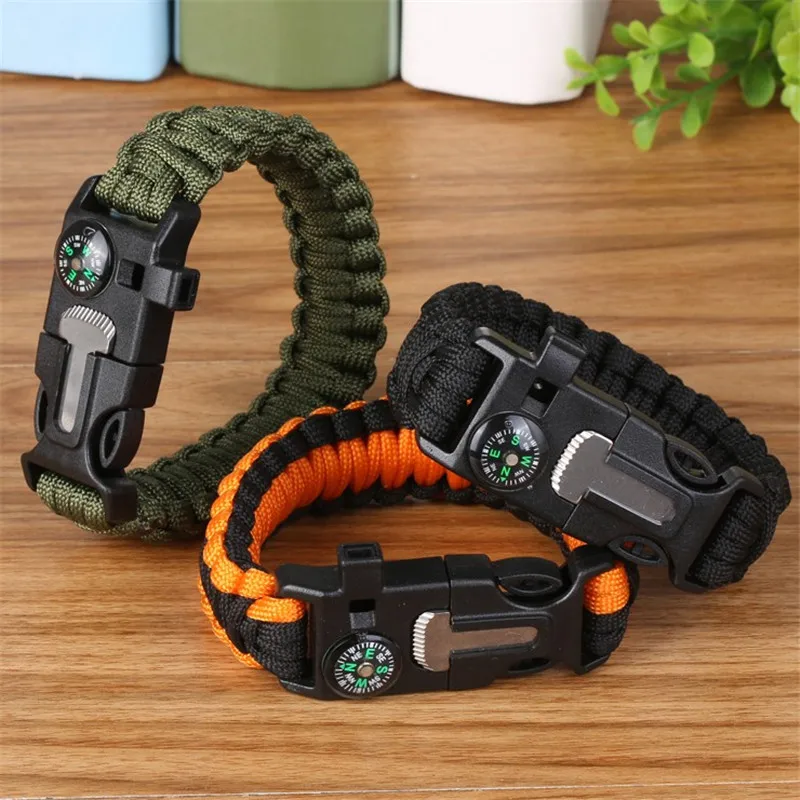 

Men Women Paracord Outdoor Survival Bracelet Multi-function Camping Rescue Emergency Rope Bangles Compass Whistle Knife 4 in 1