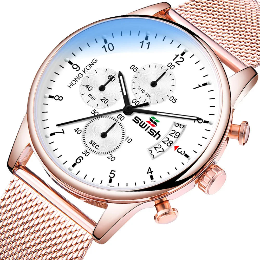 Europe and America popular new men's watch multifunctional waterproof luminous calendar men's watch three eyes six needle mesh w