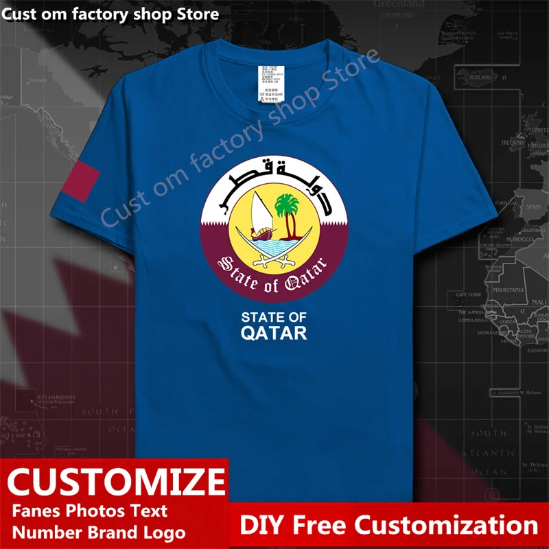 

State of Qatar Cotton T shirt Custom Jersey Fans DIY Name Number LOGO Tshirt High Street Fashion Hip Hop Loose Casual T-shirt