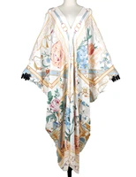 fashion casual print basic v neck long sleeve plus size dresses oversize kuwait bohemian muslim kaftan dress for lady