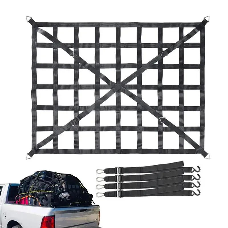 

Cargo Bungee Net 4 X 4 Cargo Net For Pickup Truck Bed Cargo Net Stretches To 12 X 18For Truck Bed Pickup Bed Trailer Trunk SUVs