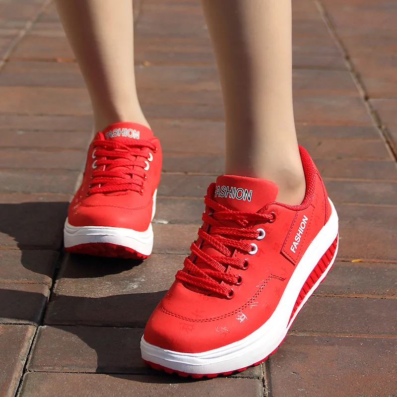 

Spring Autumn Running Shoes for Women Comfortable Leather Lace Up Wedges Platform Sneakers Women's Casual Vulcanized Sport Shoes