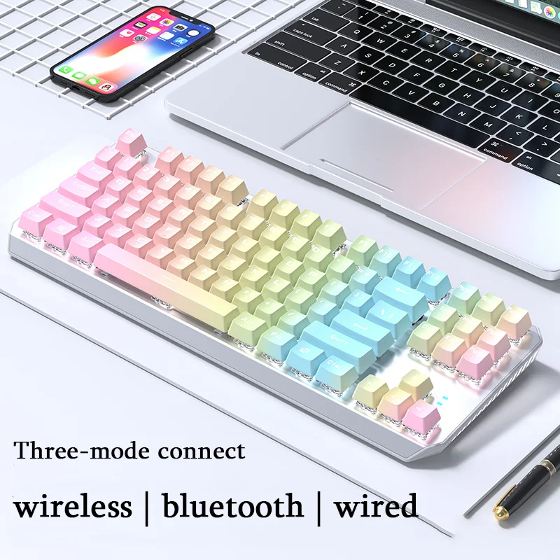 Three Mode Gaming Mechanical Keyboard 87 Key Hot-Swap Wireless Bluetooth Keyboard Wired Girl Gamer Backlit Keyboard For Computer