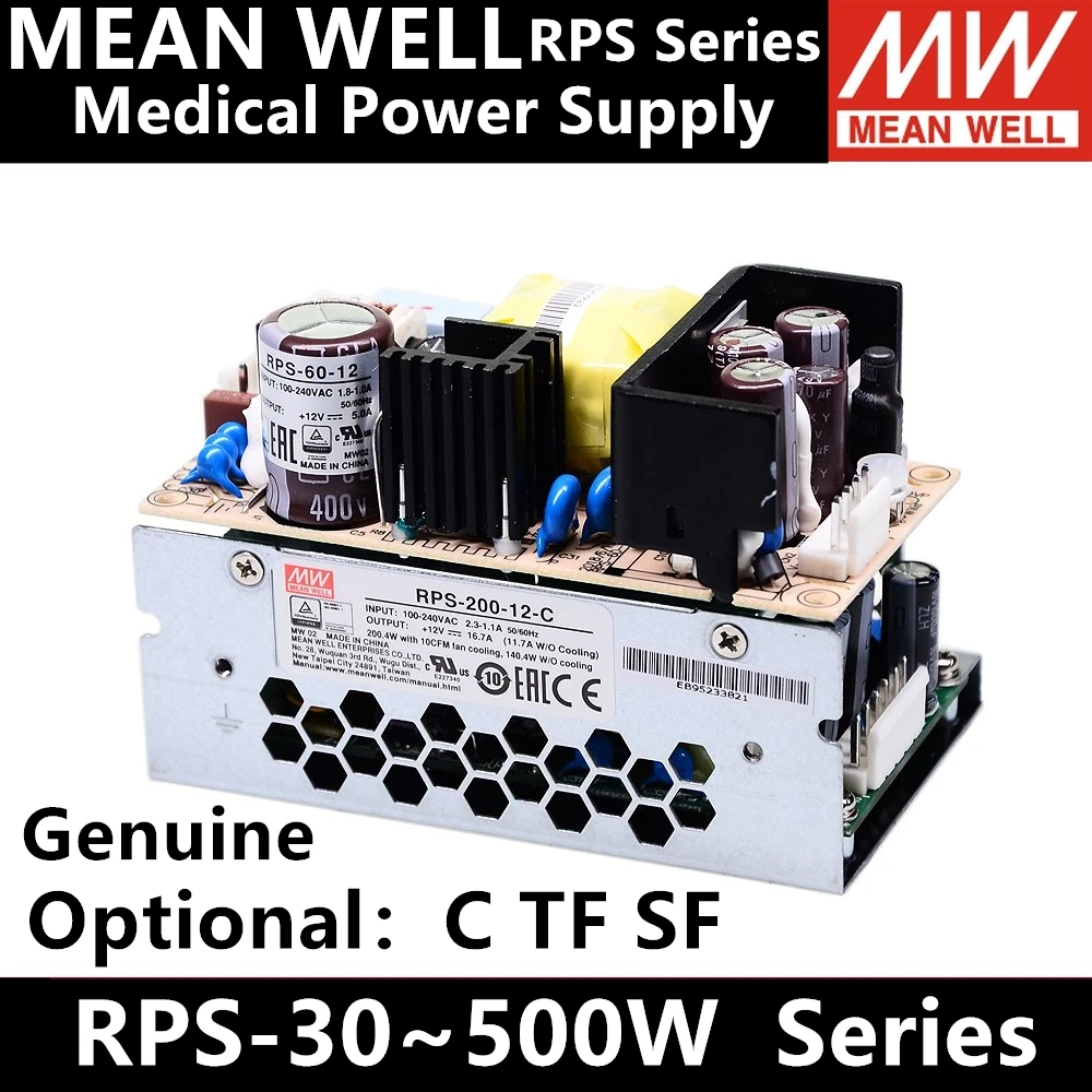 

MEAN MELL RPS-400/500-12-SF/TF/15/18/24/27/36/48 Reliable Green Medical Power Supply Top/side fan housing type
