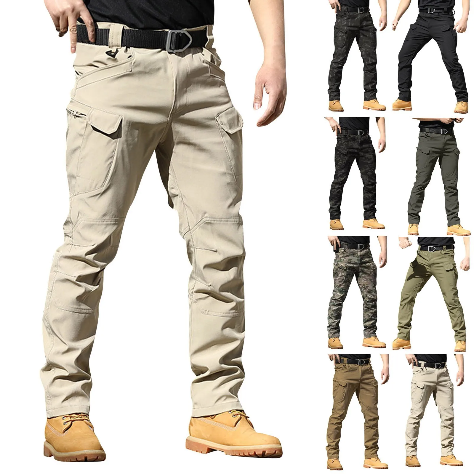 SHIFUREN Fashion 2017 Men Baggy Cargo Pants Loose Fit Multi Pocket 100%