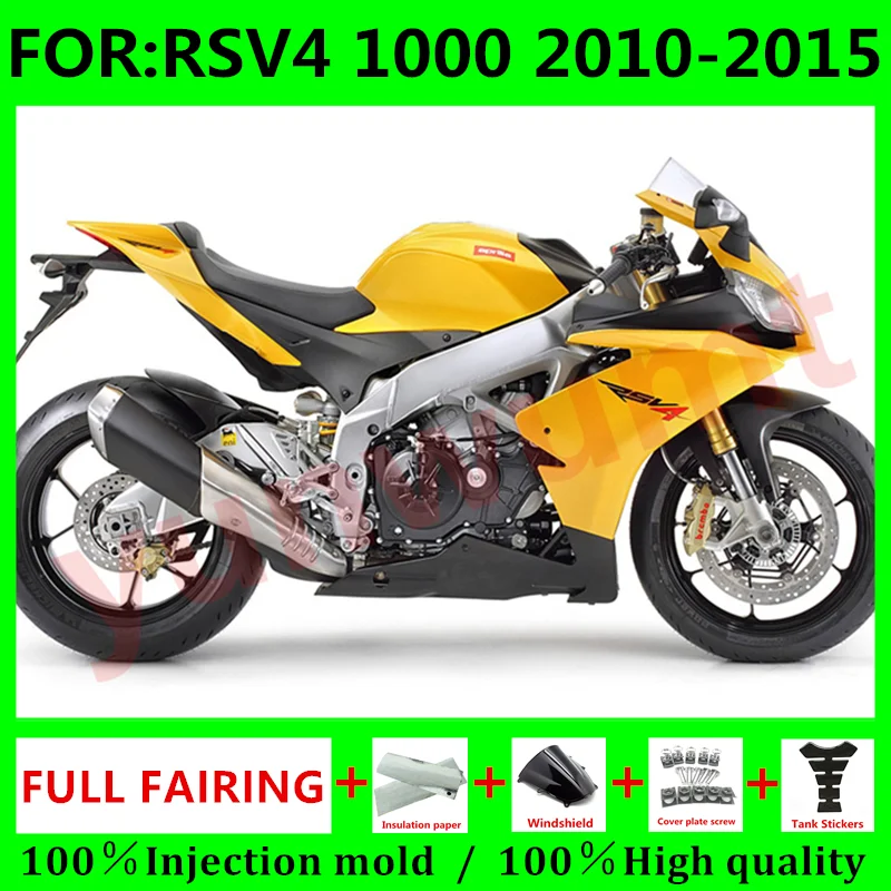 

Новинка, полный комплект обтекателей для мотоцикла ABS, подходит для RSV4 RSV 4 1000 2010 2011 2012 2013 2014 2015, Обтекатели для кузова желтого и черного цветов