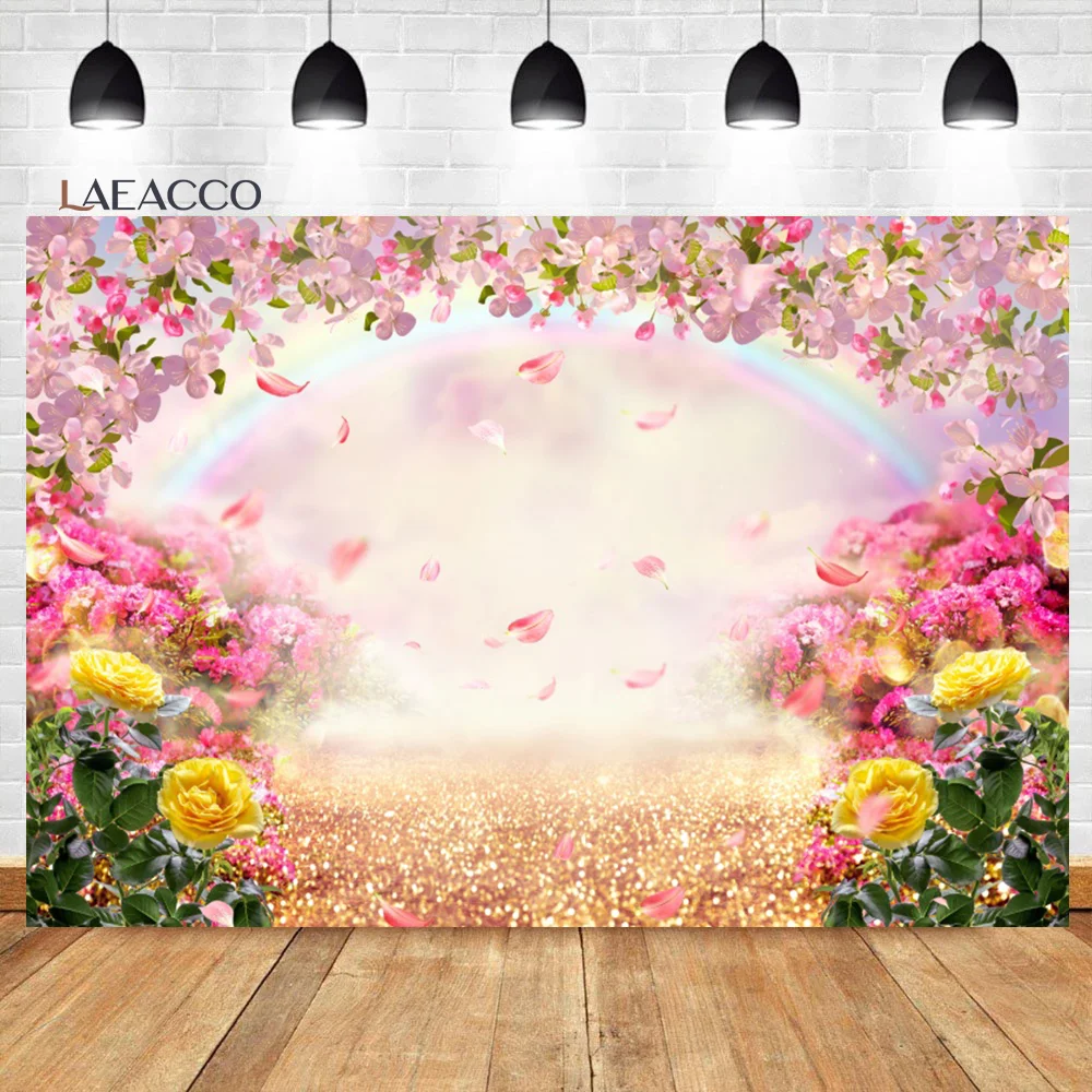 

Laeacco мечтательный Радужный фон золотые блестящие точки розовые цветы для девочек день рождения ребенок душ индивидуальный фон для фотосъемки