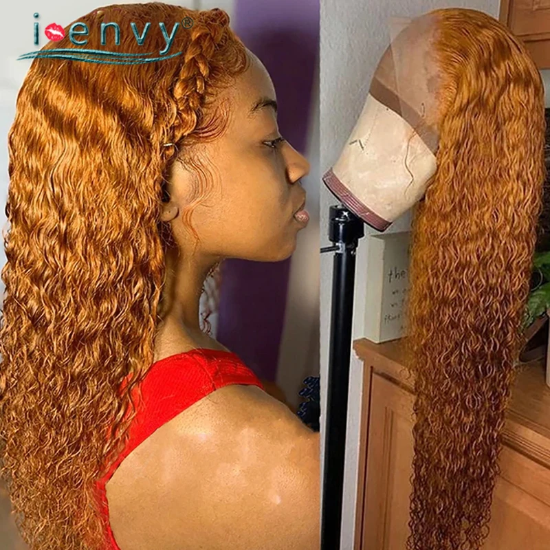 

Curly Water Wave Lace Front Wig Human Hair Wigs For Women Ginger Blonde Lace Frontal Wig Pre Pluck Human Hair Colored Brown Wigs