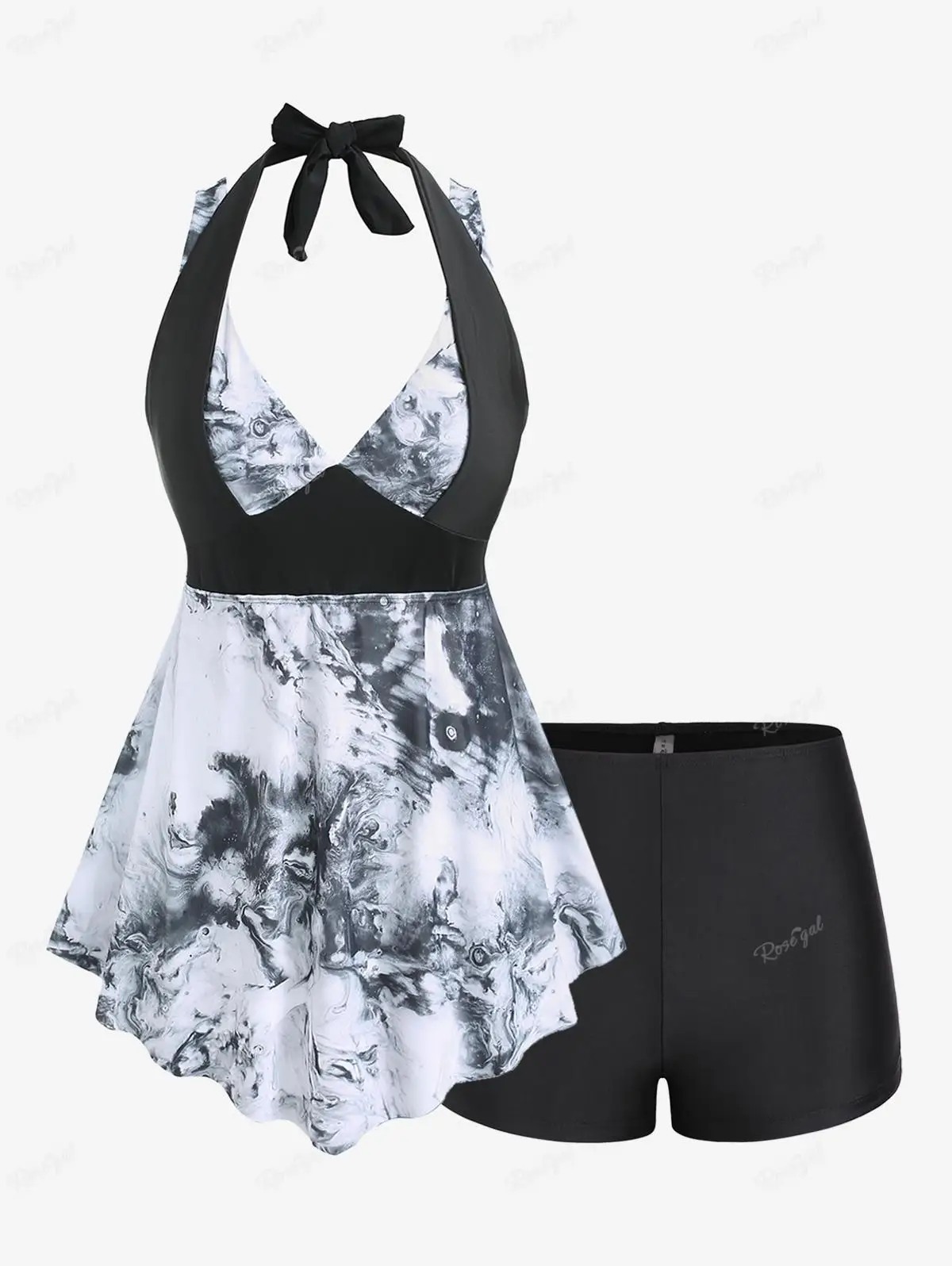 

ROSEGAL Plus Size Women's Split Tankini Swimsuit Halter Ink Painting Printed Boyleg Bathing Suit 2023 Summer Fashion Swimmwears