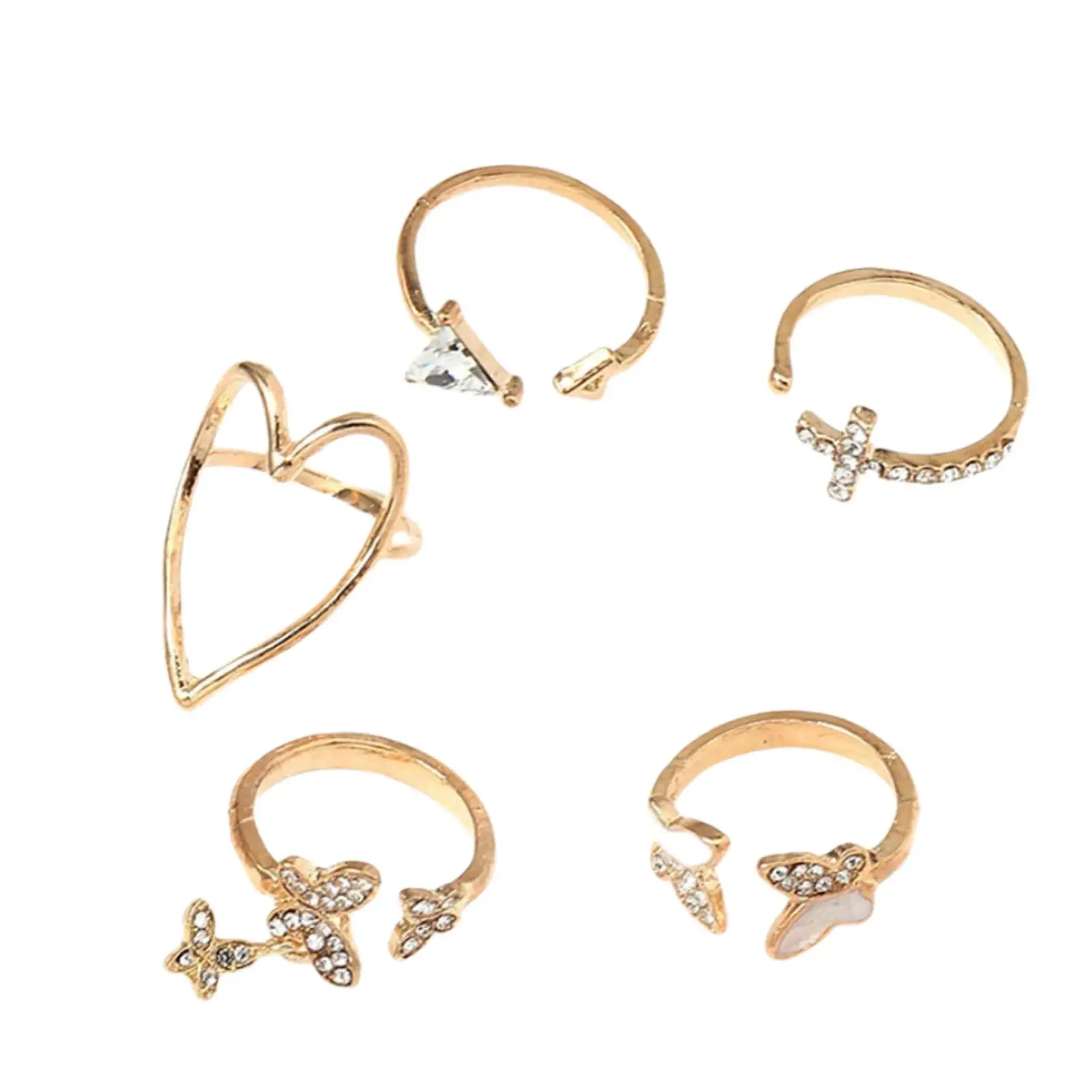 5x Bohemian Knuckle Rings Heart Cross Butterfly Gold Crystal Wedding Jewelry