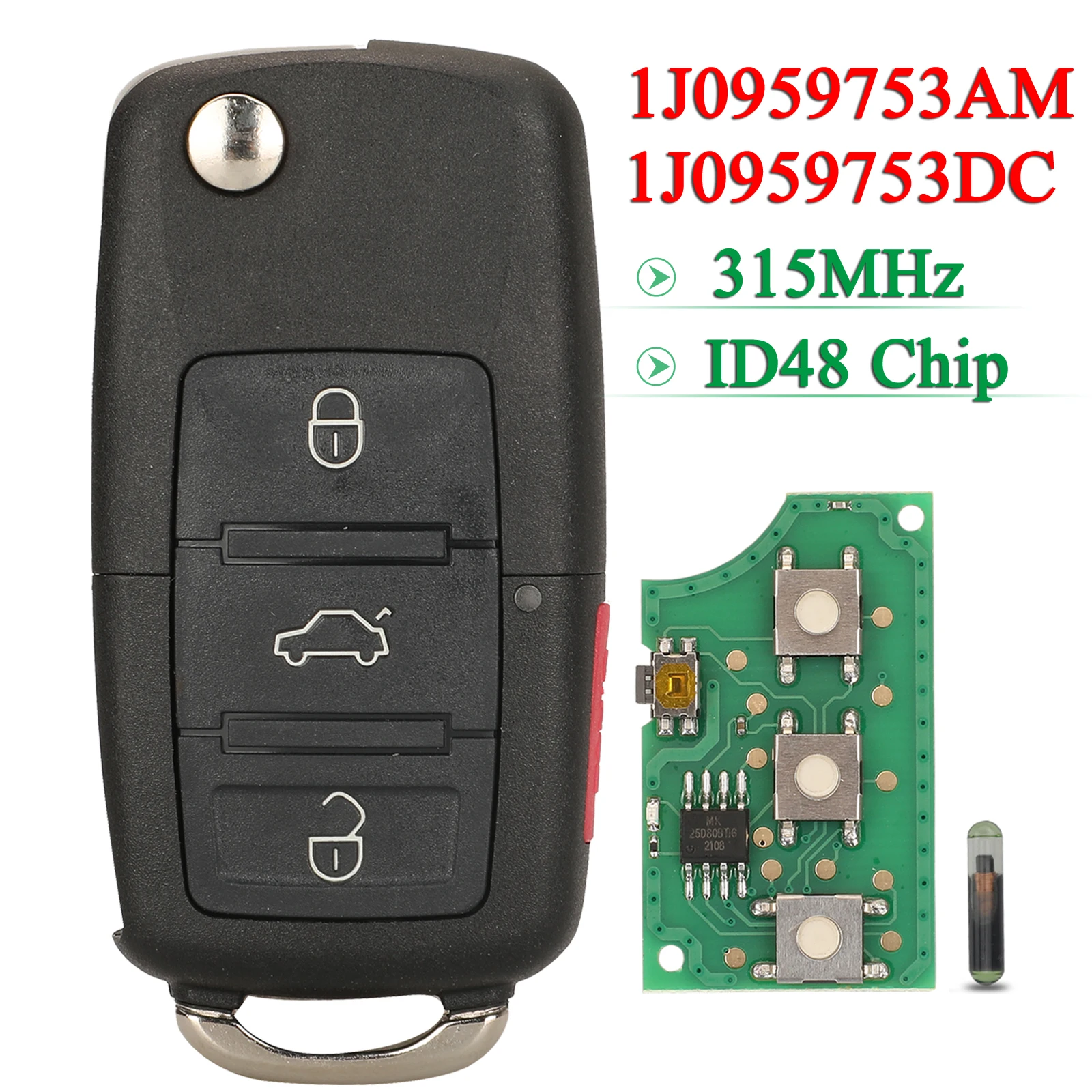 

Jingyuqin 2/3/4BTN для VW для SEAT Altea Ibiza Leon Toledo T5 315/434 МГц откидной дистанционный ключ ID48 чип FOB 1J 0959753 АГ/АМ 1М 0959753 E