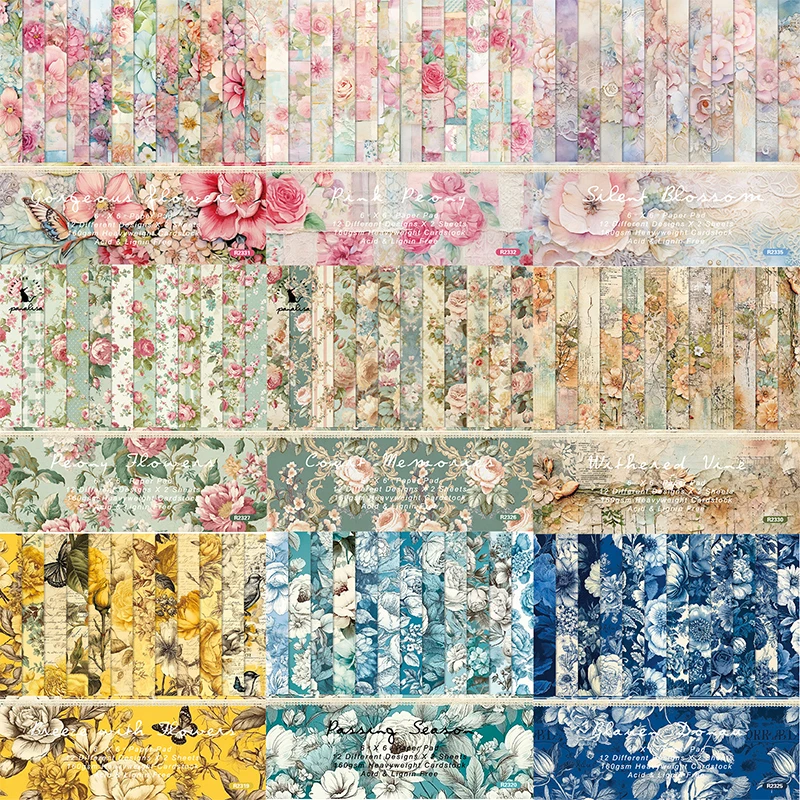 24 шт. 6 дюймов винтажная бумага с рисунком цветов морской волны для скрапбукинга