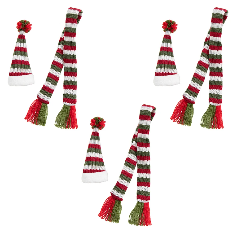 

Bottle Minicoverscarf Hat Santa Knitting Cap Christmas Decor Sleeve Dinnerware Decorative Red Set Table Hats Decoration Bottles