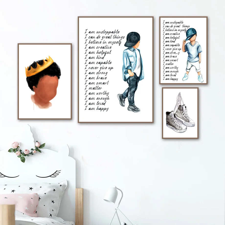 Бохо черный красивый мальчик баскетбол Qoute настенная живопись холст