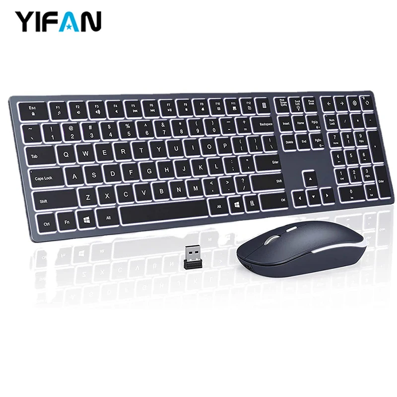 

Backlit Keyboard and Mouse Wireless 2.4Ghz, Type-c Recharging Port , Full Size 110 Keys Large Keyboard Super Quiet Typing