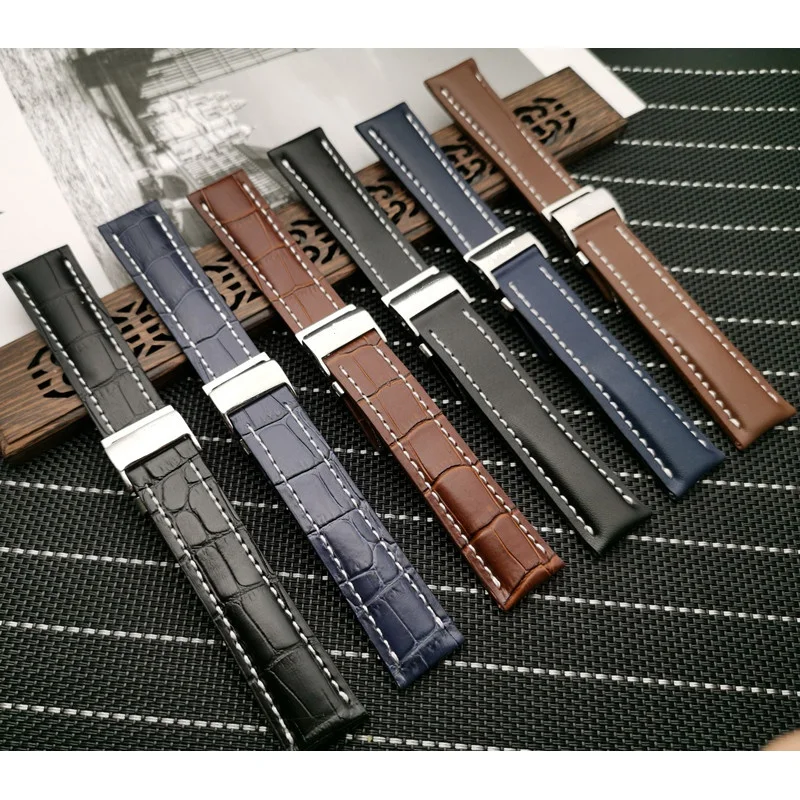 

Luxury Genuine Leather watchband Watch Band Black Brown Blue Watchbands 20mm 22mm 24mm for Breitling strap