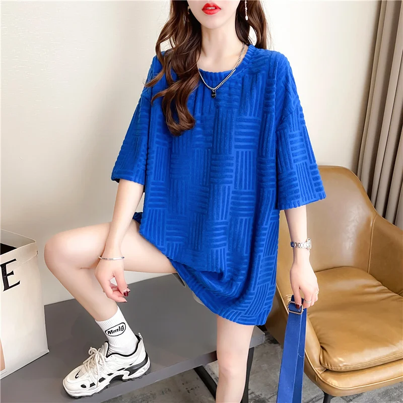 

Женская футболка с коротким рукавом, с круглым вырезом, средней длины