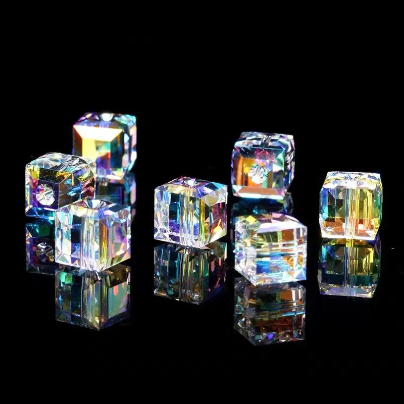 

30/50PCS 8-10MM Crystal Glass Beads AB Color Small Cube Square Beads Loose Spacer Beads for DIY Necklace Earring Jewelry Making
