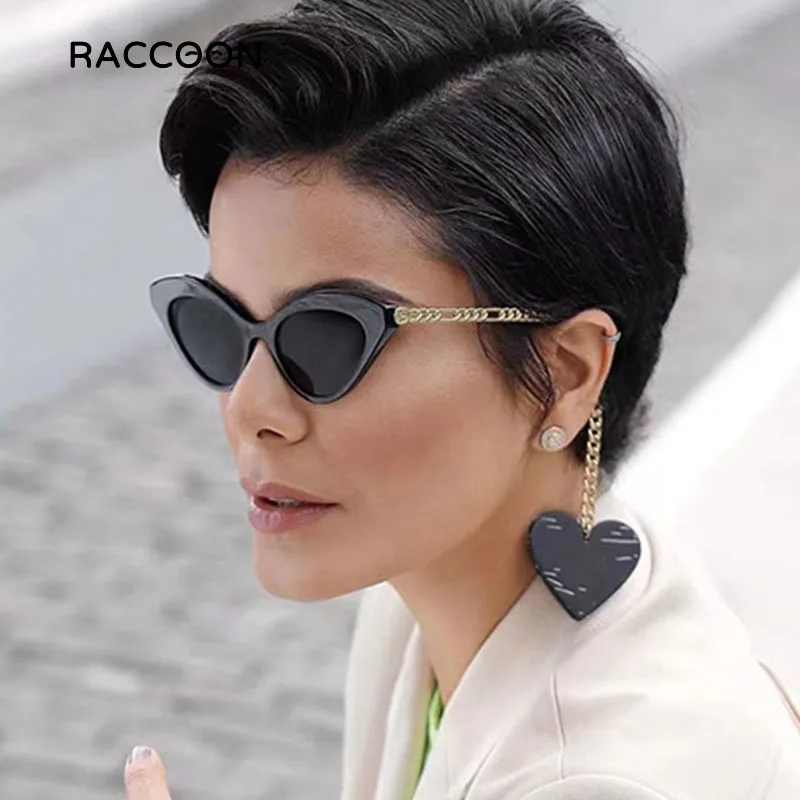 

Unique Love Pendant Chain Cat Eye Sunglasses Women New Luxury Brand Black Sun Glasses Female Ins Elegant Shades Vintage Eyewear