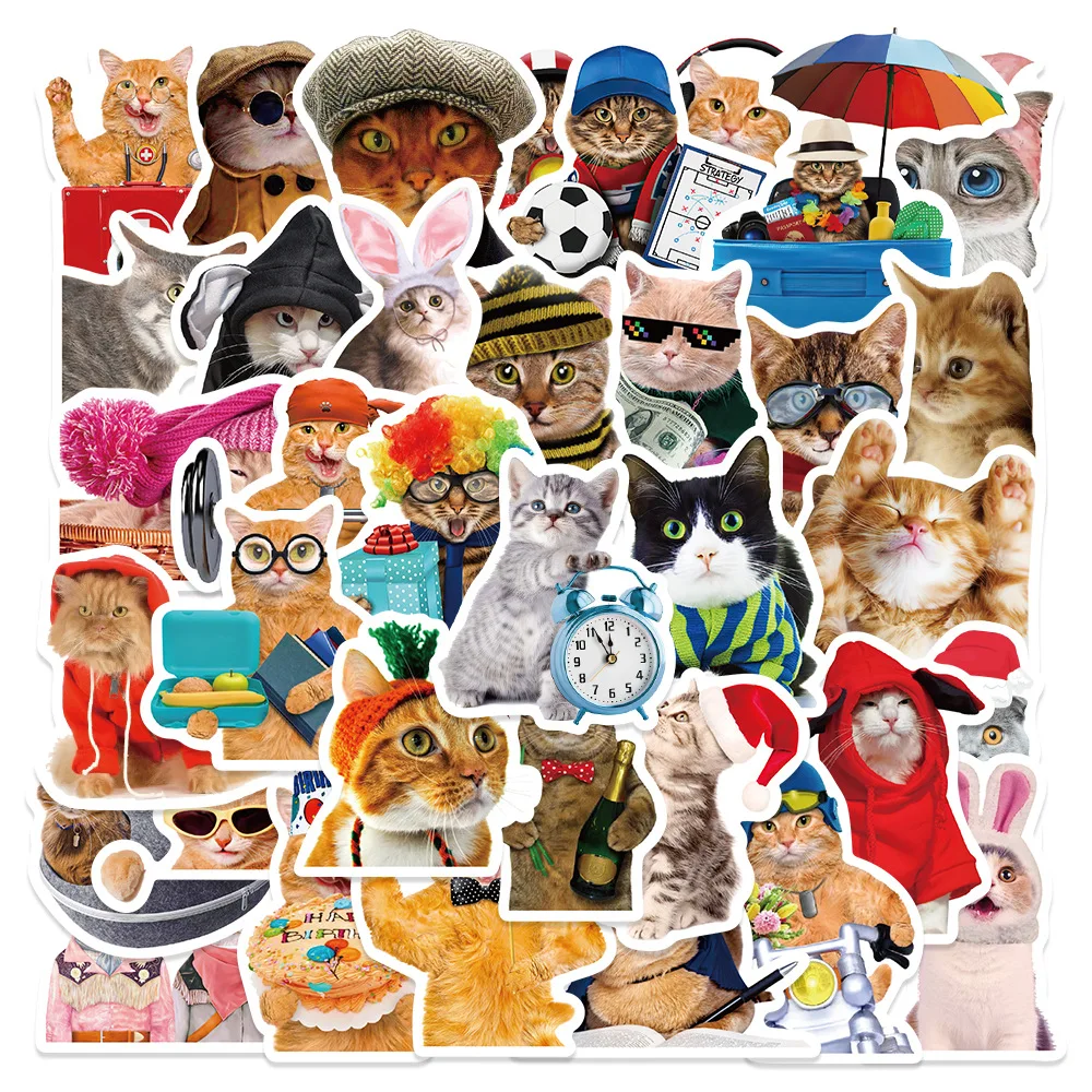 

10/30/50PCS New Cartoon Colorful Cute Kitten Graffiti Skateboard Cup DIY Waterproof PVC Children's Toy Reward Sticker Wholesale