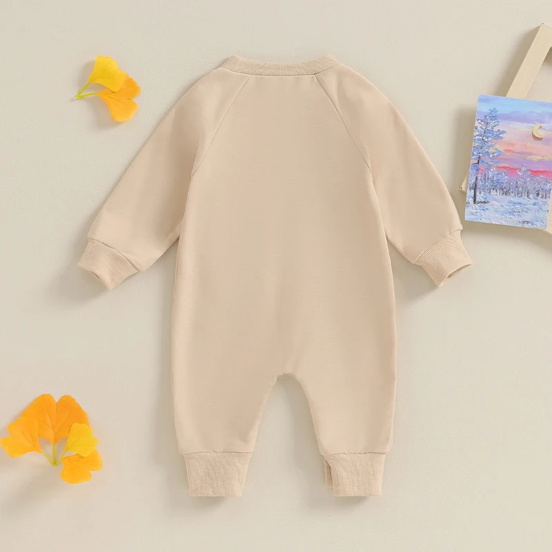 

Newborn Baby Boy Girl Romper Plain Long Sleeve Button Up Jumpsuit Bodysuit With Kangaroo Pocket Fall Clothes